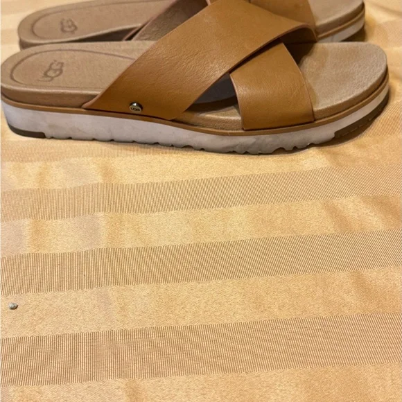 UGG Leather Tan Slide Sandals - Picture 4 of 9